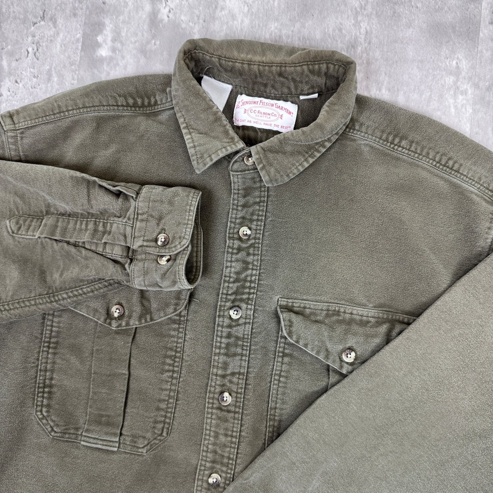 CC Filson Alaskan Guide Flannel Shirt Mens XL Green Vintage Long Sleeve Chamois